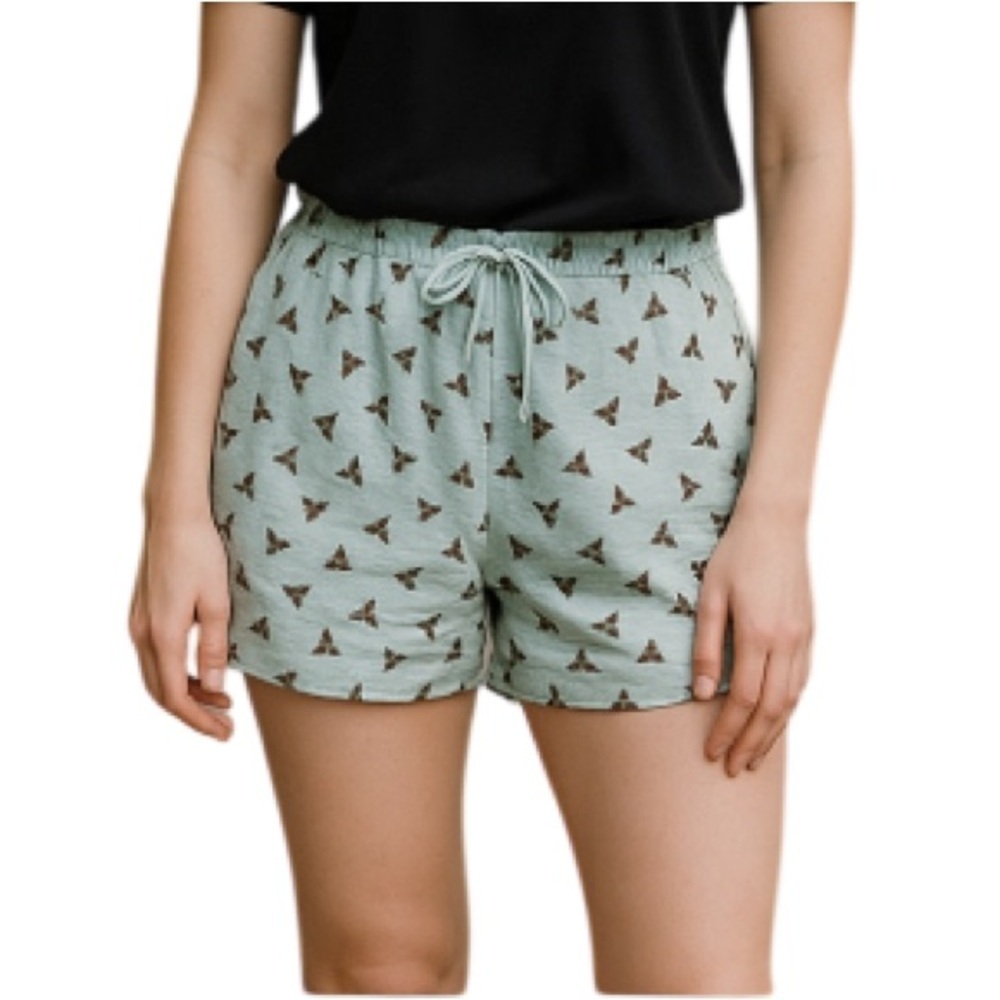 VINTAGE Holly Christmas Pajama Shorts Blue Flannel Drawstring Elastic Girls L 14